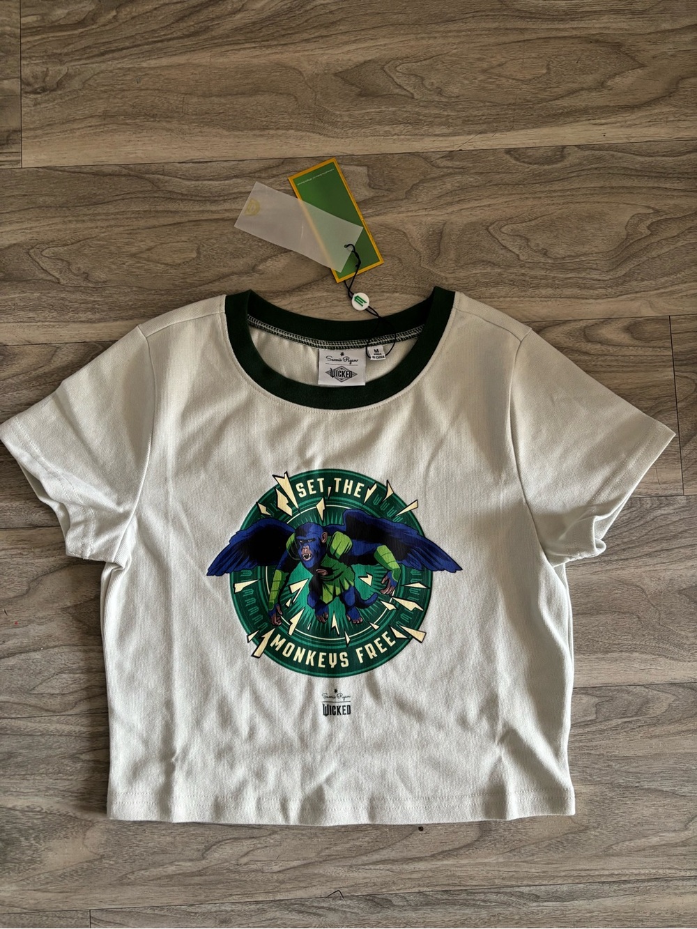 Green Ringer Crop Tee - 'Set Them Monkeys Free' Graphic